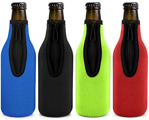 Asamio Neopren ölkylare, ölflaska isolator hylsor isolerad neopren hopfällbar dragkedja flaskhållare för att hålla din dryck kall 35 ml 4-pack