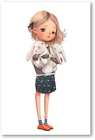 Postereck - 3603 - Kinderzimmer, Mädchen Hasen Kuscheln Tiere Süss - Kinder Kinderzimmer Kinderbild Wandposter Fotoposter Bilder Wandbild Wandbilder - Poster - 4:3-61,0 cm x 45,5 cm