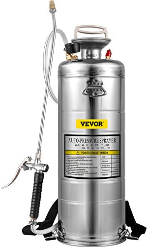 VEVOR Spruzzatore 12L in Acciaio Inossidabile, Spruzzatore Manuale a Pompa, Spruzzatore da Giardino Rinforzato a Pressione da 3,3 Pollici, Spruzzatore per Giardinaggio Domestico e Pulizia del Terreno
