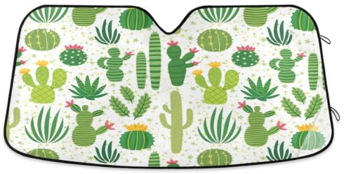 senya Car Windshield Sunshade Green Cacti Pattern, Blocks UV Rays Sun Visor Protector Foldable Sun Shield Keep Your Vehicle Cool, Fits Windshields of Most Sizes