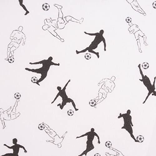 SCHÖNER LEBEN. Baumwollstoff Organic Bio Penalty Fußballspieler weiß schwarz 1,50m