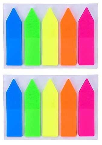 2 st 5 färger fluorescerande klisterlappar sidoflaggor, 0,47 x 1,89 tum pilflagga/rektangulära flikar färgade klisterlappar, fäster säkert, tar bort rent (pil)
