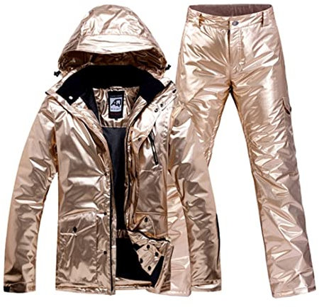 Gold Skianzug Herren Damen Schneeanzug Paar Winter Outdoor Snowboard Kleidung Wasserdicht Warm Verdicken Skijacke Hose Set Jacke Hose Set XL