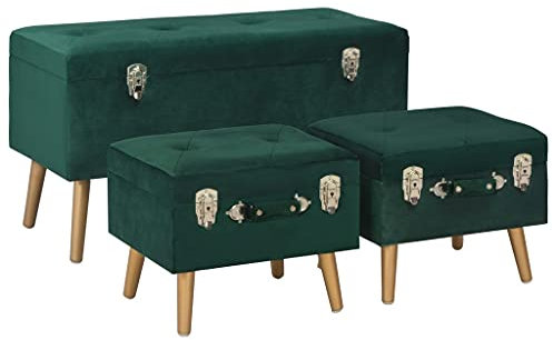 vidaXL Hocker mit Stauraum 3-TLG. Sitztruhe Polsterhocker Sitzhocker Sitzbank Aufbewahrungsbox Truhe Truhenbank Ottomane Fußhocker Flurbank Schemel Grün Samt