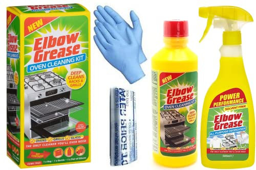 Elbow Grease Oven Cleaner for Domestic Ovens and BBQ - 500 ML Bottle - Bags and Gloves Included - Complete Oven cleaning kit with Elbow Grease All Purpose Degreaser 500 ml
