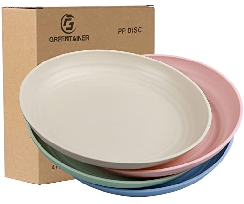 Greentainer Set di 4 piatti piani da 22,3 cm, in polipropilene, moderni e sani, piatti per pizza, piatti da torta, indistruttibili per insalata, dessert, colazione, forno a microonde e lavastoviglie,