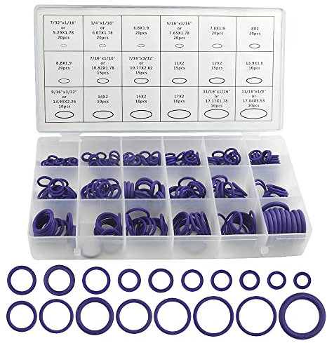 BGTXINGI 270 Stück 18 Größen Gummi-O-Ring-Dichtungsscheiben Reparaturbox Unterlegscheiben-Sortiment-Set für Klempnerarbeiten, Autoreparatur, Luft- oder Gasabdichtungsanschlüsse (lila)
