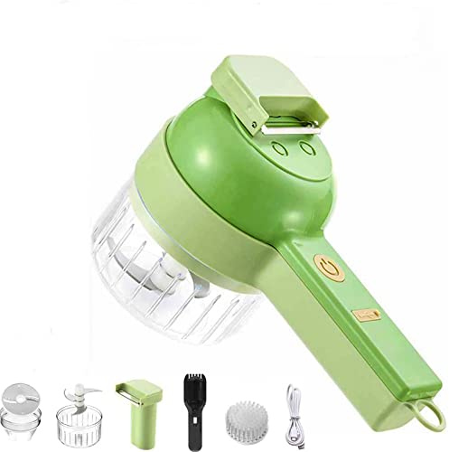 SIYANO Ensemble de coupe-légumes électrique 4 en 1 multifonction, robot de cuisine fil pour ail, poivre, piment, oignon, céleri, gingembre, viande avec brosse, outil de cuisine, coupe-ail
