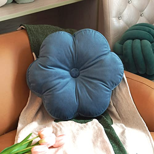 ARTMAGIC Flower Shaped Velvet Decorative Throw Pillow Cushion Ultra Soft Cute Floor Pillow for Couch Bed Sofa (Peacock Blue)