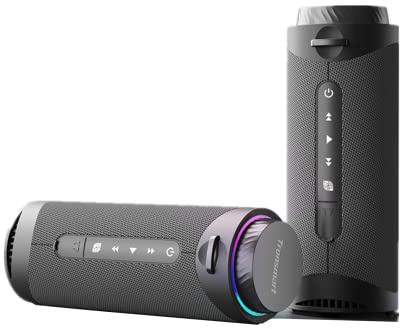 Tronsmart T7 Altavoz Portátil Bluetooth 5.3, Luces Led y Protección Agua IPX7, Graves Potentes con Sonido Stereo 360° de Alta Fidelidad, Speaker Exterior Inalámbrico con EQ para Fiestas - Gris