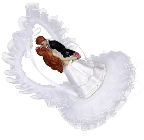HONMEET Wedding Cake Toppers Bride and Groom Figurine Heart Lace Cake Topper for Dessert Table Adornment Wedding Party Layout Prop Marriage Fair Souvenir 5.51 in