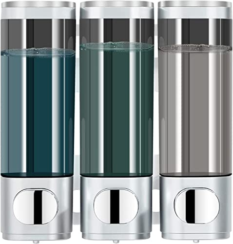 modunful Seifenspender für Dusche Wandbefestigung Ohne Bohren, 3 Kammern | 300ml Shampoo Flaschen zum Befüllen Duschspender Duschgel Spender für Bad, Hotel und Küche, Silber
