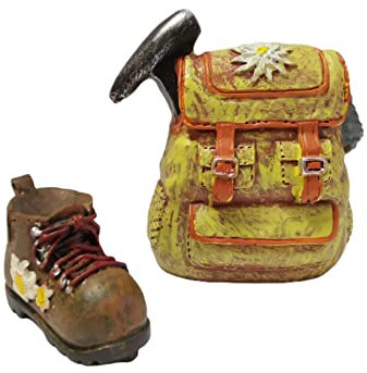 2er-Set Miniaturen Wanderschuh und Wanderrucksack für Tischdekoration oder Geschenkdeko 4x5 cm und 3x2 cm Bastelset aus Rucksack und Trekkingschuh Miniatur Thema wandern > Dekoidee > Berge > Edelweiss