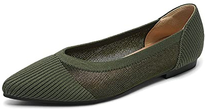 MACHSWON Women’s Ballet Flat Shoes Knit Dress Shoes Pointed Toe Slip On Ballerina Walking Flats Pumps for Women (Dark Green, Size 7)