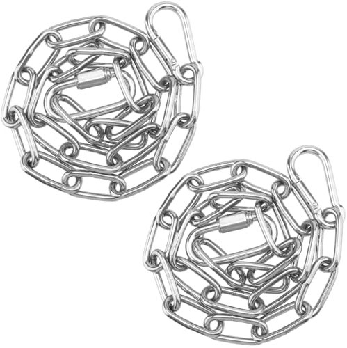 CHEUKYIU 2 Stück Gliederkett Edelstahl Ø4mm, 60 cm Verlängerungskette Hängesessel, Rundstahlkette mit 2 Stück M5 Karabiner Haken und 2 Stück Federbelastete Schnalle für Schaukeln Hängesessel