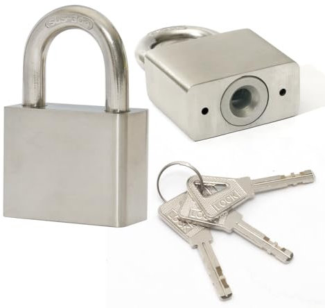 LanuBe 2 lucchetti marini in acciaio inox 304 con chiavi identiche per uso esterno, corpo largo 4,5 cm, corpo in acciaio inox, manico normale