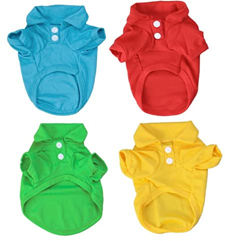 Housoutil 4stücke Teiliges Einfarbiger Baumwoll T-Shirts Für Kleine Hunde Atmungsaktive Bequeme Hundebekleidung Rot Gelb Blau Und Grün Für Sommer