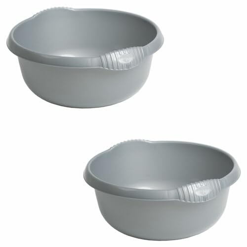 (Set of 2) Plastic 5L Litre Round Washing Up Bowl Sink Tidy Organizer 28 CM Multipurpose Basin Mixing Washing Up Bowl Cleaning Tub Ideal For Home Sinks Kitchen Camping Caravans (Silver)