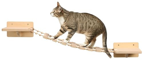 Navaris Kletterwand Katzen Set - Katzen Wandelemente - Robuste Katzenleiter - Katzenwand max. Belastung 13kg - Kletterwand Katze - Katzenzubehör mit Plattform - Holz
