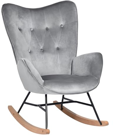 39F FURNITURE DREAM Schaukelstuhl, Samt, für Kinder, entspannend, skandinavisch, Armlehne, Liegestuhl mit hoher Rückenlehne, Schlafzimmer, Büro, Wohnzimmer, Grau, 68 x 87 x 98 cm
