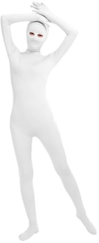 LEEMQCYA Zentai-Einteiler mit offenen Augen, langärmelig, Reißverschluss, Einteiler, Tanzkleidung für Yoga, Clubwear, weiß, L/165-175cm