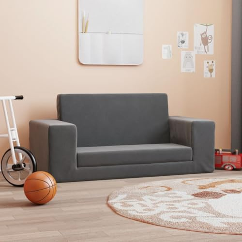 Homgoday Divano Letto per Bambini a 2 Posti Antracite in Morbido Peluche, Divanoletto, Struttura Divano Letto, Sofa Divano Letto, Letto Giroletto Telaio qq
