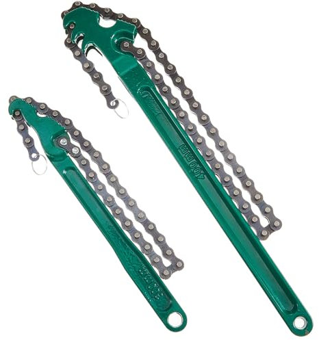 Lasnten 2 Pcs Large Chain Oil Filter Wrench with 12 Inch 16 Inch Reversible Chain Wrench Adjustable Heavy Duty Carbon Steel Sturdy Pipe Fittings Tool Spanner Multipurpose Tool for Ratcheting(Green)