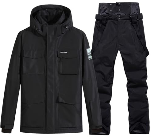 HOUZONIY Herren Skianzug Schneeanzug Atmungsaktiv Winddichte Schneehose Schneejacke mit Abnehmbare Kapuzen zum Skifahren Snowboarden Skisuit