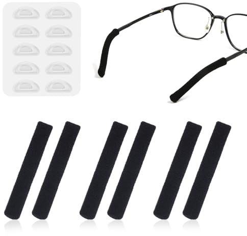 NQEUEPN 3 Pairs Eye Glasses Ear Cushions with 5 Pairs Nose Pads, Anti-Slip Soft Polyester Glasses Ear Grip Well Fitting Silicone Eyeglasses Nose Pads Glasses Accessories