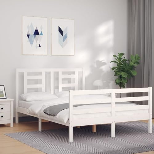 Sufrk Massivholzbett mit Kopfteil Bettgestell Bed Frame Holzbett Kopfteil Bett Schlafzimmer Bett Massivholzbetten Weiß - 3194672