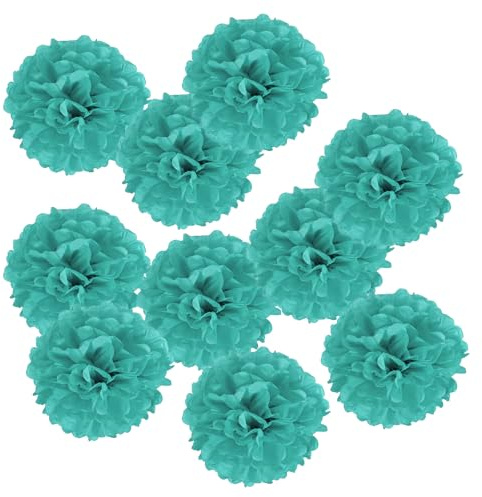 PATIKIL 10 Stück 20 cm Pom Poms Papier Blumen, Papierblumen Hochzeitsdeko Seidenpapier für Hochzeit Brautdusche Geburtstagsparty Hintergrund Dekoration, Türkis