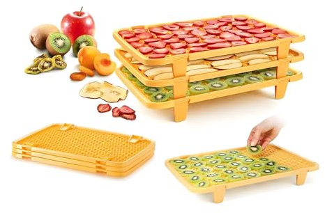 Avilia Essiccatore con 3 Telai in Plastica 37x26x14 cm - Resistente e Adatto all'Uso in Forno - Telai Impilabili - Progettato per Temperatura MAx di 70°C - Piedini Pieghevoli - Facile da Pulire