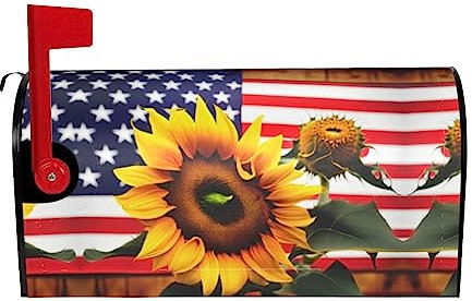 Girasole e Bandiera Americana Stampa Decorativa Mailbox Wrap per Home Garden Decor Mailbox Wrap Postale Cassetta delle Lettere Copertura Decor