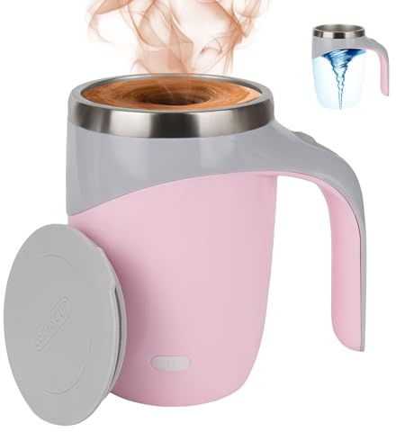 Self Stirring Coffee Mug, Automatic Magnetic Stirring Coffee Mug, Stainless Steel Self Stirring Mug to Stir Milk Tea, Cocoa, Electric Self Stirring Cup for Home, Office, Travel (Pink, Rechargeable)