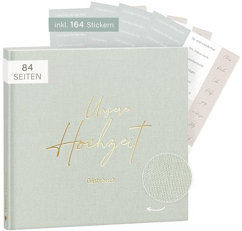 mintkind® Gästebuch Hochzeit Salbei - Hochzeitsbuch, 84 Seiten für kreative Einträge, inkl. 4 Stickerbögen - Hochzeitsgeschenk für Brautpaar, Hochzeit Deko, Goldene & Silberne Hochzeit