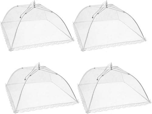 comvastars 4Stück Fliegenhaube Lebensmittel,Weiß Fliegenhaube faltbar,Obstnetz,Pop-up Regenschirm-Netzzelt, Insektenschutz für Outdoor,Camping,Obst,Picknick,BBQ,Zusammenklappbar und wiederverwendbar
