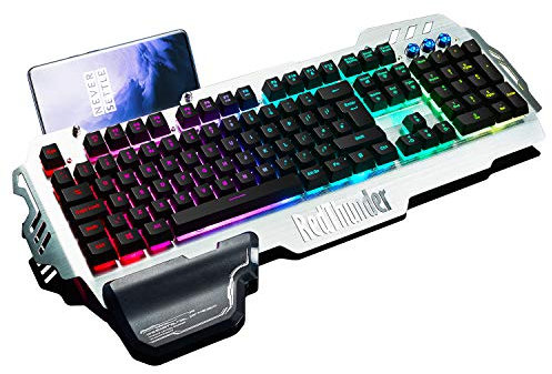 RedThunder K900 V2 Semi-Mechanical Gaming Keyboard,UK Layout,RGB Backlit,Sturdy and Durable Full Metal Faceplate,with Wrist Rest, Ergonomic 26 Key Anti-Ghosting Keyboard for PC Xbox PS5 Typist Gamer
