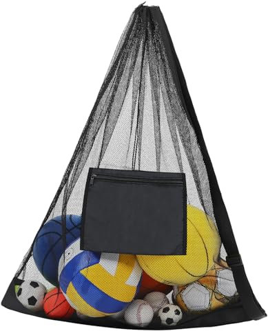 Abaodam Netz-balltasche Mit Kordelzug Großes Fassungsvermögen Für Basketball Und Volleyball Robustes Segeltuchmaterial Praktische Schultertasche Mit Reißverschlusstasche Für Kleine