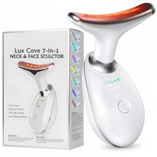 Lux Cove 𝟳-𝗶𝗻-𝟭 LED Facial Sculptor, 2026 New Upgraded Microcurrent EMS Redlight Therapy Beauty Neck Massager, 3 Modes Anti-Wrinkle EMS Face Toning & Firming Neck Eye Massager for Women Skincare.