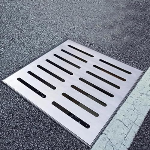 Couvercles de drains extérieurs, Couvercle de Drain de Sol carré en Acier Inoxydable 304, Grille de Drainage de Sol avec Cadre, Grille d'égout extérieure pour Cour, Patio, Jardin (