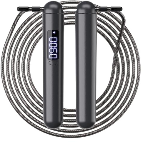 ACHDOFITS Smart Jump Rope - Anpassbare Kalorien-, Zähl- und Zeiteinstellungen, Springseile, verstellbares Stahldraht-Springseil mit LED-Anzeige, für Männer und Frauen, Fitness und Workout