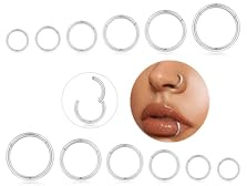 Longbeauty 12 Stück Nasenpiercing Hoops 16G 18G 20G Nasenring Nostril Septum Piercing Ringe Set Septum Clicker Knorpel Piercing Ohr für Damen Herren 6mm/7mm/8mm/9mm/10mm/12mm