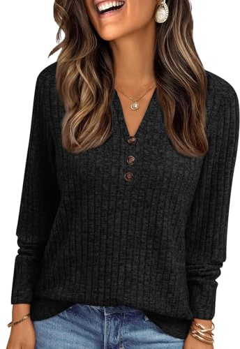 Pull Femme Hiver Chaud Grande Taille Tee Shirt Manche Longue Femme Coton Oversize T Shirt Col V Polaire Cachemire Sweat Pas Cher Sport Laine Classics Basique Sweatshirts(Noir,XL)
