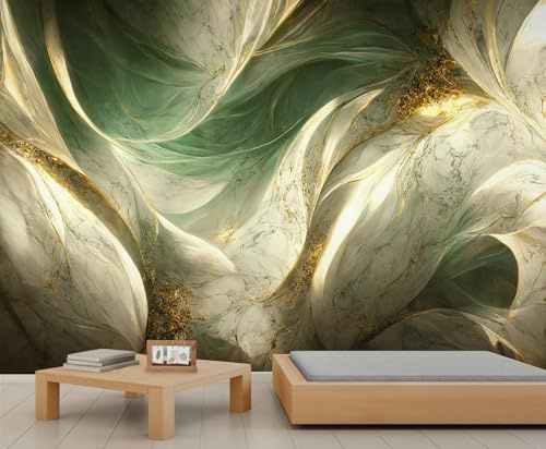 YEMYOR Marble Mural Wallpaper Green Marble Wall Mural Gold Cracked Marbles Murals Modern Green Gold Marbles Sofa TV Background Wallpaper for Living Room Bedroom-200x140cm