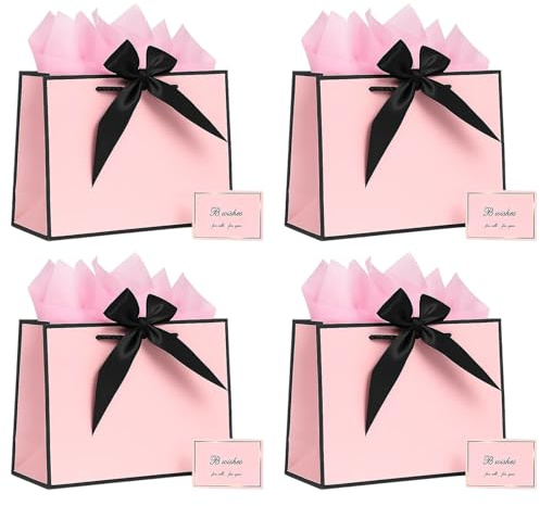 4 Geschenktüten mit Schleifen, Karten und Seidenpapier, Elegante Geschenkverpackung für Hochzeiten, Geburtstage und Valentinstag, Perfekt für Brautjungfern und besondere Anlässe