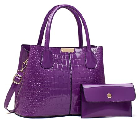 NICOLE & DORIS Elegante Handtaschen Damen Handtasche Set mit Geldbörse Umhängetasche Lackleder Schultertasche 2-teiliges Tragetasche für Büro Reise Einkauf