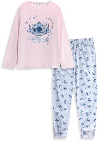 Disney Pigiama da Donna in Pile di Velluto Lilo & Stitch, a Maniche Lunghe, Rosa | Pigiama con Stampa dei Personaggi dei Cartoni Animati | Comodo Abbigliamento da Notte | Merchandising