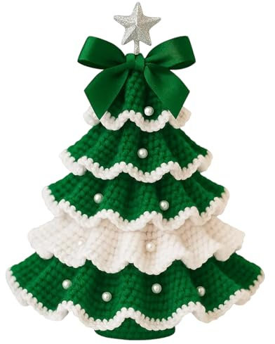 QhgPnt Crochet Christmas Tree Kit, DIY Crochet Christmas Trees Kit for Beginners, Christmas Trees Bow Crochet Kit, Suitable for Beginners, 20 cm x 10 cm x 5 cm