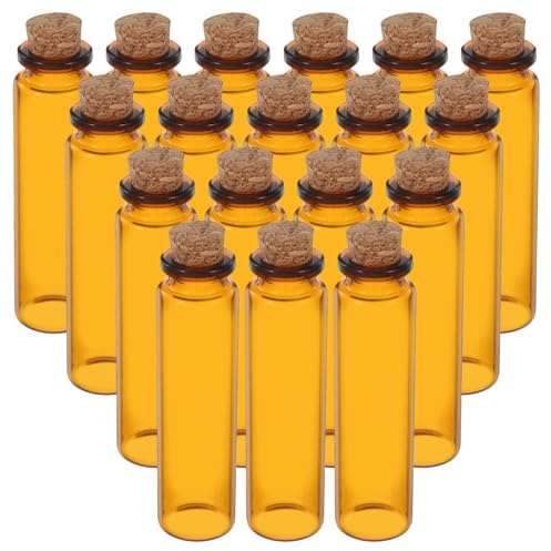 HIAKDOFT Frascos de Vidrio Marrón Opaco 20 Ml con Tapa de Corcho Mini Botellas Herméticas para Manualidades Recuerdos de Boda y Almacenamiento de Té Pack de 24 Unidades