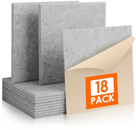 Rdutuok 18 Pack Sound Proofing Panels Self-adhesive,30 x 30 x1 cm High Density Square Acoustic Panels for Walls,Soundproofing Panels for Recording Room,Offices,Home and Wall Decoration Silver Gray